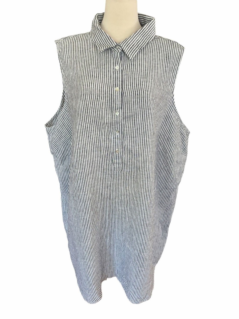 NEW Tahari 100% Linen Black and White Striped Sleeveless Dress Women’s US 3X